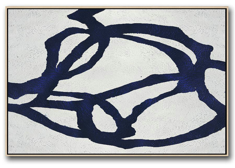 Horizontal Abstract Painting Navy Blue Minimalist Painting On Canvas,Acrylic Minimailist Painting #N8J3